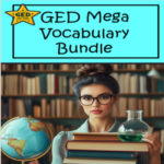 TPT resource cover page for GED Mega Vocabulary Bundle