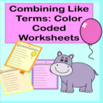 Cover for TPT resource: Combining Like Terms: Color Coded Worksheets