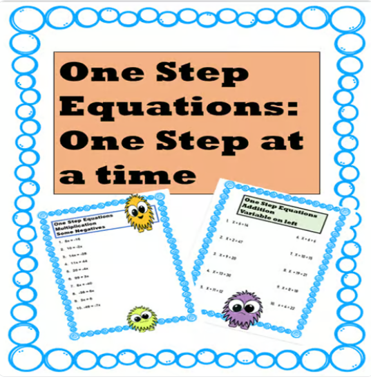 Cover for a free resource from my Wild and Wacky Worksheets store: One Step Equations: One Step at a Time