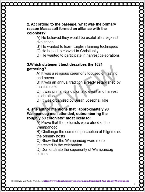Sample comprehension questions for product from my TPT store: Thanksgiving-themed RLA Practice test for the GED