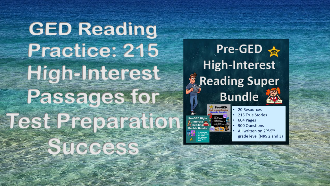 Cover for GED Reading Practice: 215 High-interest passages for GED test preparation.