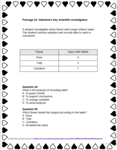 Sample page from GED Valentine's Day Science Review
