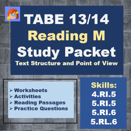 Cover for "TABE 13/14 Reading M Study Packet: Text Structure and Point of View"