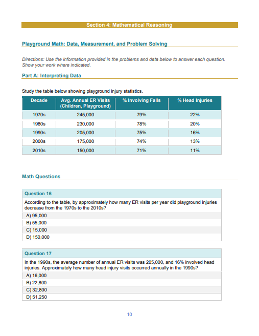 Sample Math page from "GED Unit: The Evolution of Playgrounds."