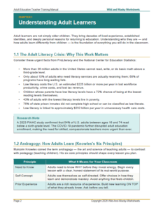 Sample page from the Adult Education Training Manual.
