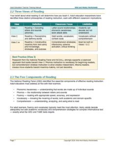 Sample page from the Adult Education Training Manual.