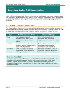Sample page from the Adult Education Training Manual.