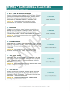 Sample page from the Brain break resource.