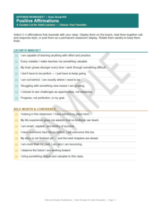 Sample page from the brain breaks resource.