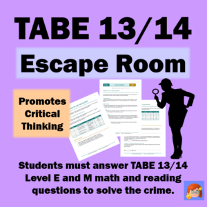 Cover for TABE 13/14 Escape Room for Level E and M math and reading.