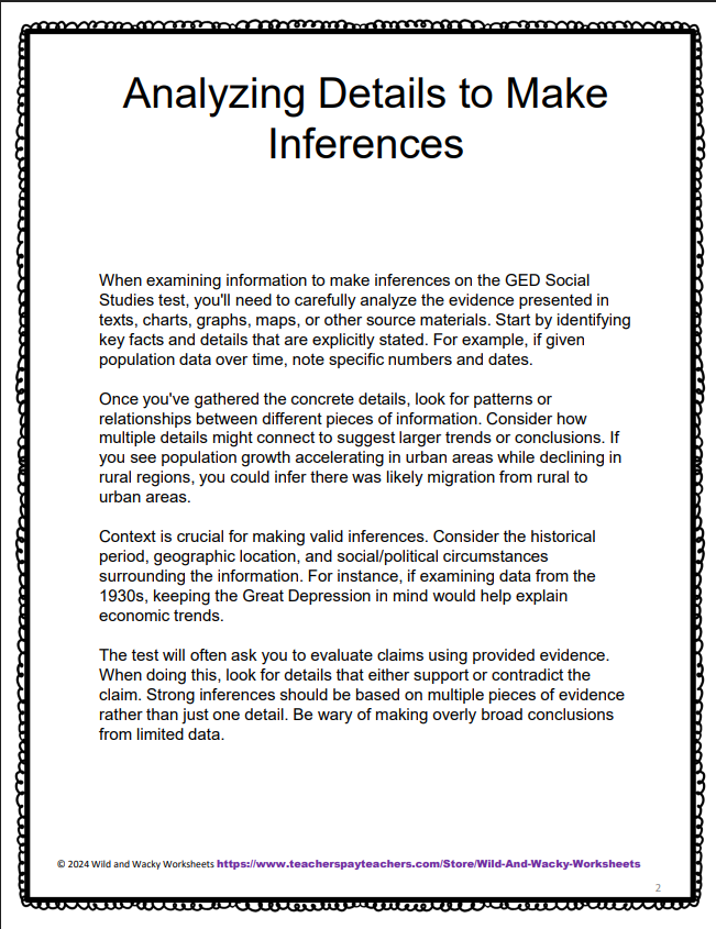 Sample page from Inferences on the GED Social Studies Test