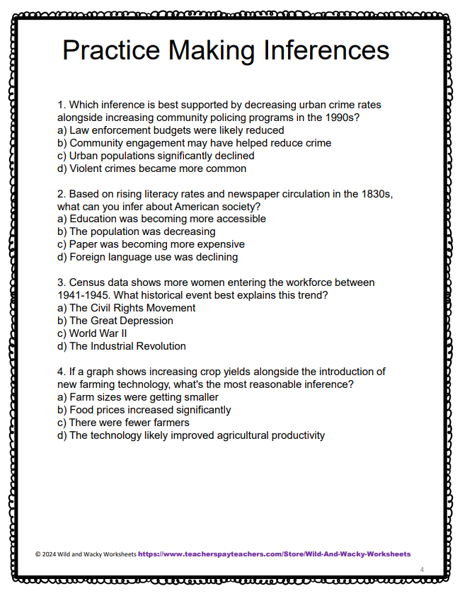 Sample page from Inferences on the GED Social Studies Test