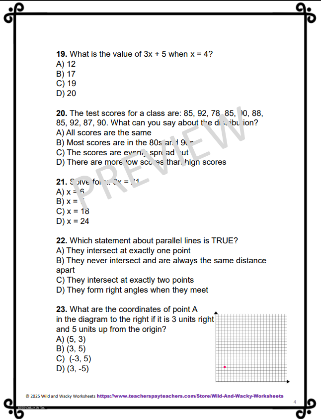 Sample page from Level M Math Practice Tests: Set of 3