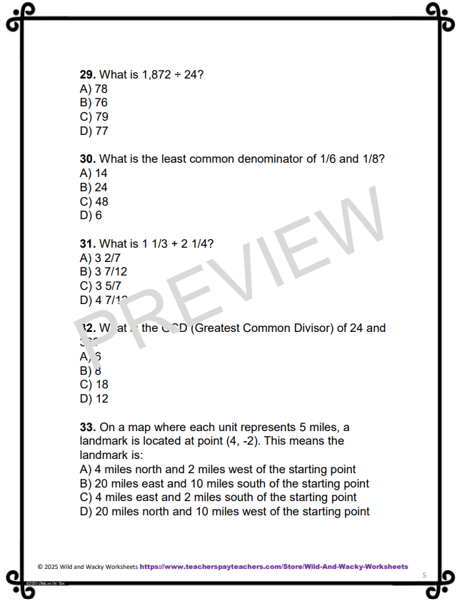 Sample page from Level M Math Practice Tests: Set of 3