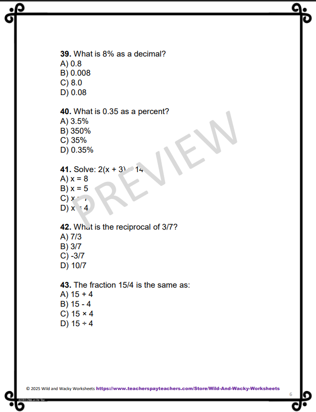 Sample page from Level M Math Practice Tests: Set of 3