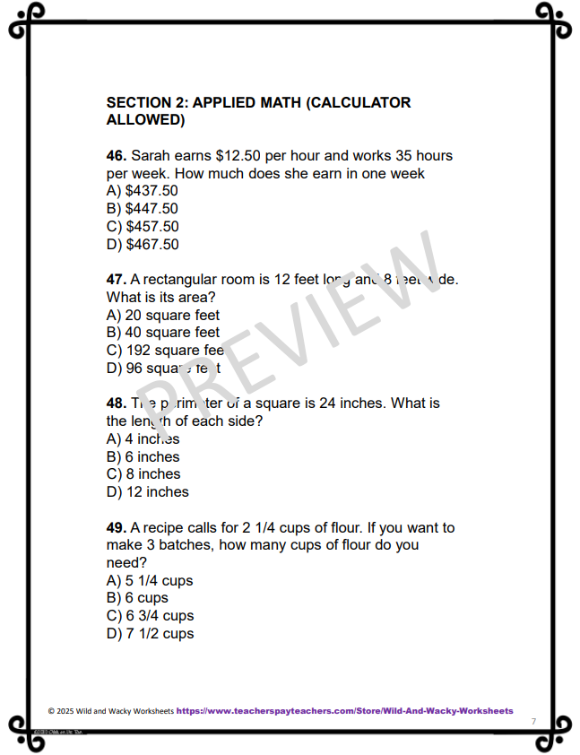Sample page from Level M Math Practice Tests: Set of 3