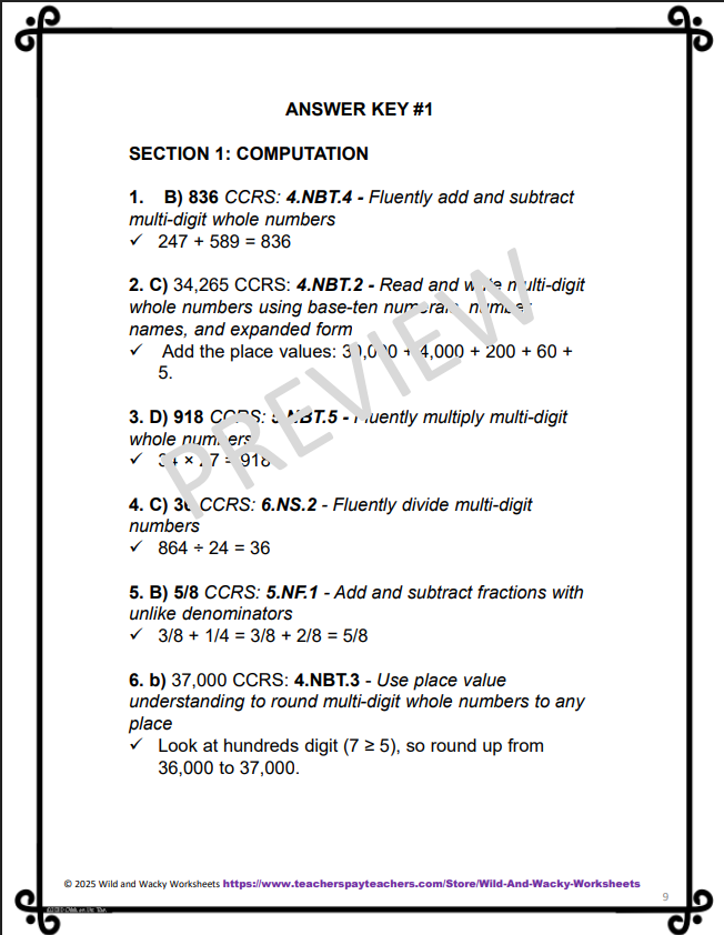Sample page from Level M Math Practice Tests: Set of 3